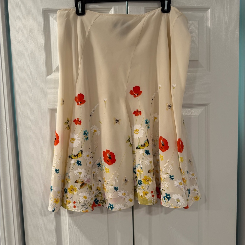 Floral Cream Silk Blend Skirt